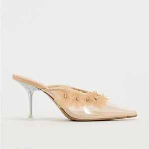 ZARA FLORAL HEELED VINYL PUMPS